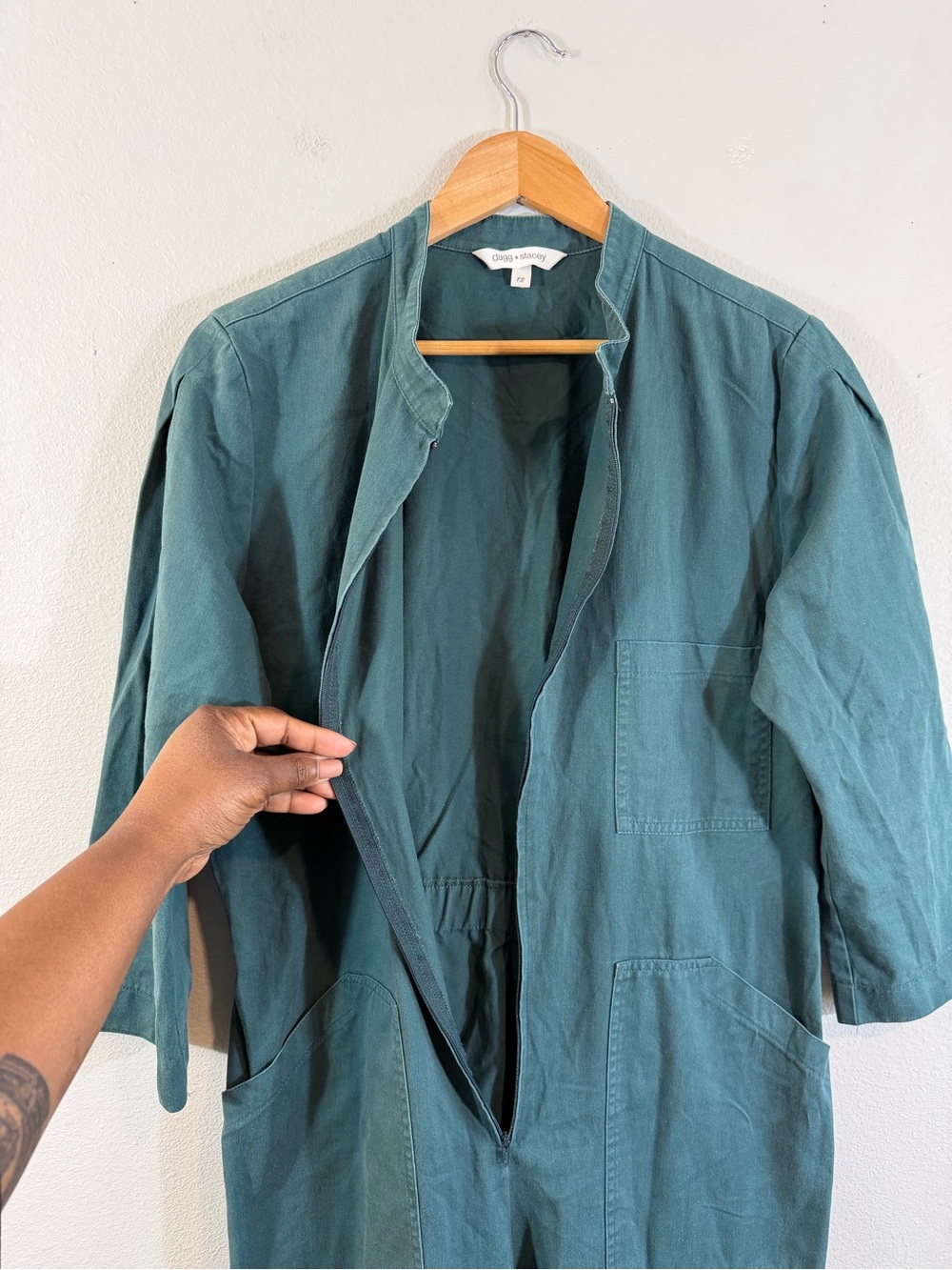 Dagg & Stacey Finch Boiler Jumpsuit Size 12 Green Belted Gorpcore Utility Casual - Picture 11 of 12